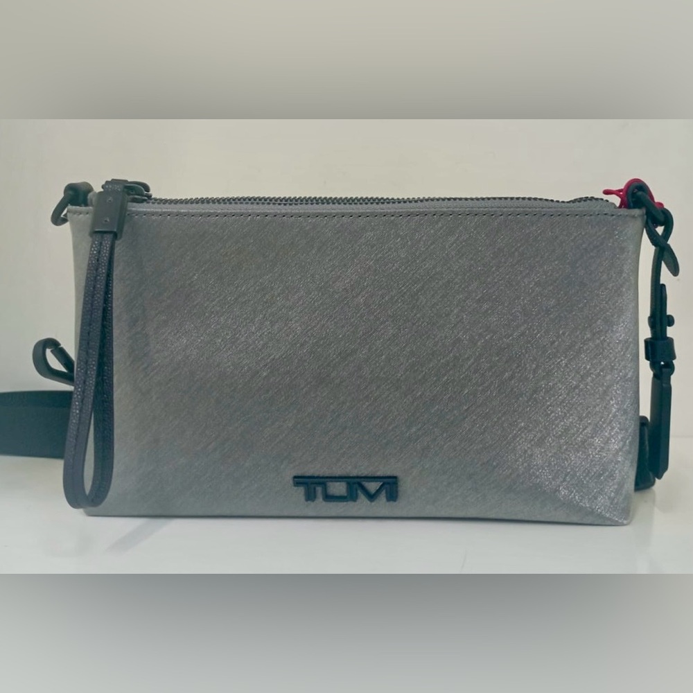 NWT Tumi Voyageur Adela Double Zip Crossbody Silver Sky